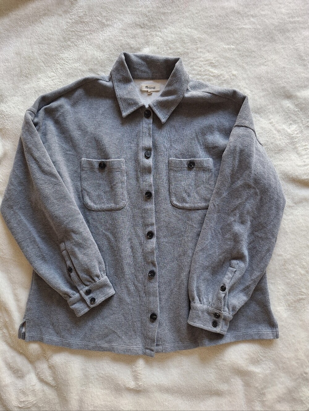 Madewell Ribbed Knit Button Down Shacket Jacket Grey Sz M Oversized
